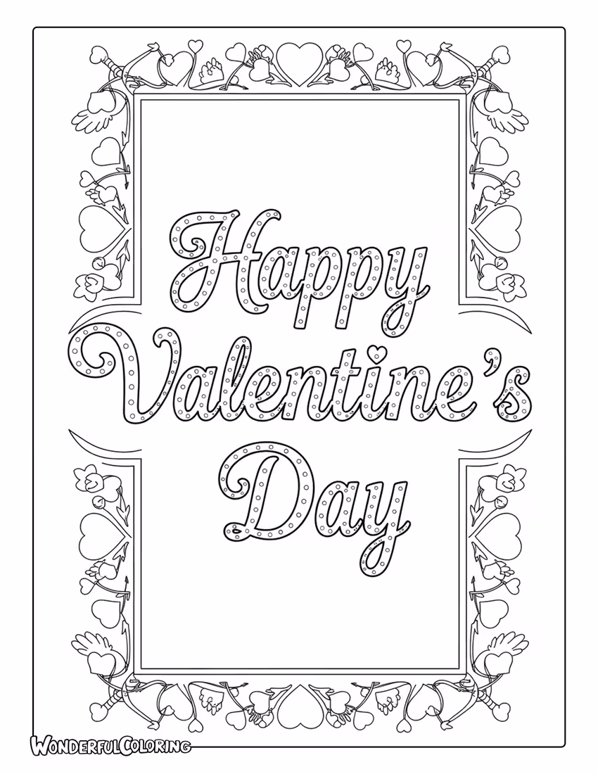 Happy Valentine’s Day retro 1950s style coloring page