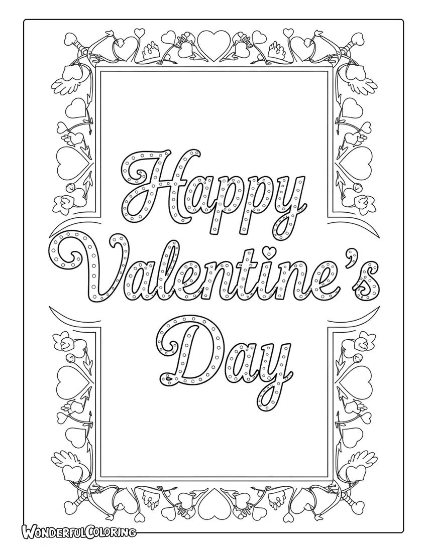 Happy Valentine’s Day retro 1950s style coloring page