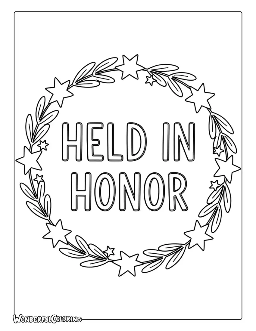 Held in Honor Wreath Frame Doodle Coloring Page