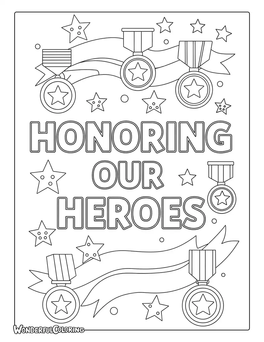 Honoring Our Heroes Medal Ribbon Doodle Coloring Page