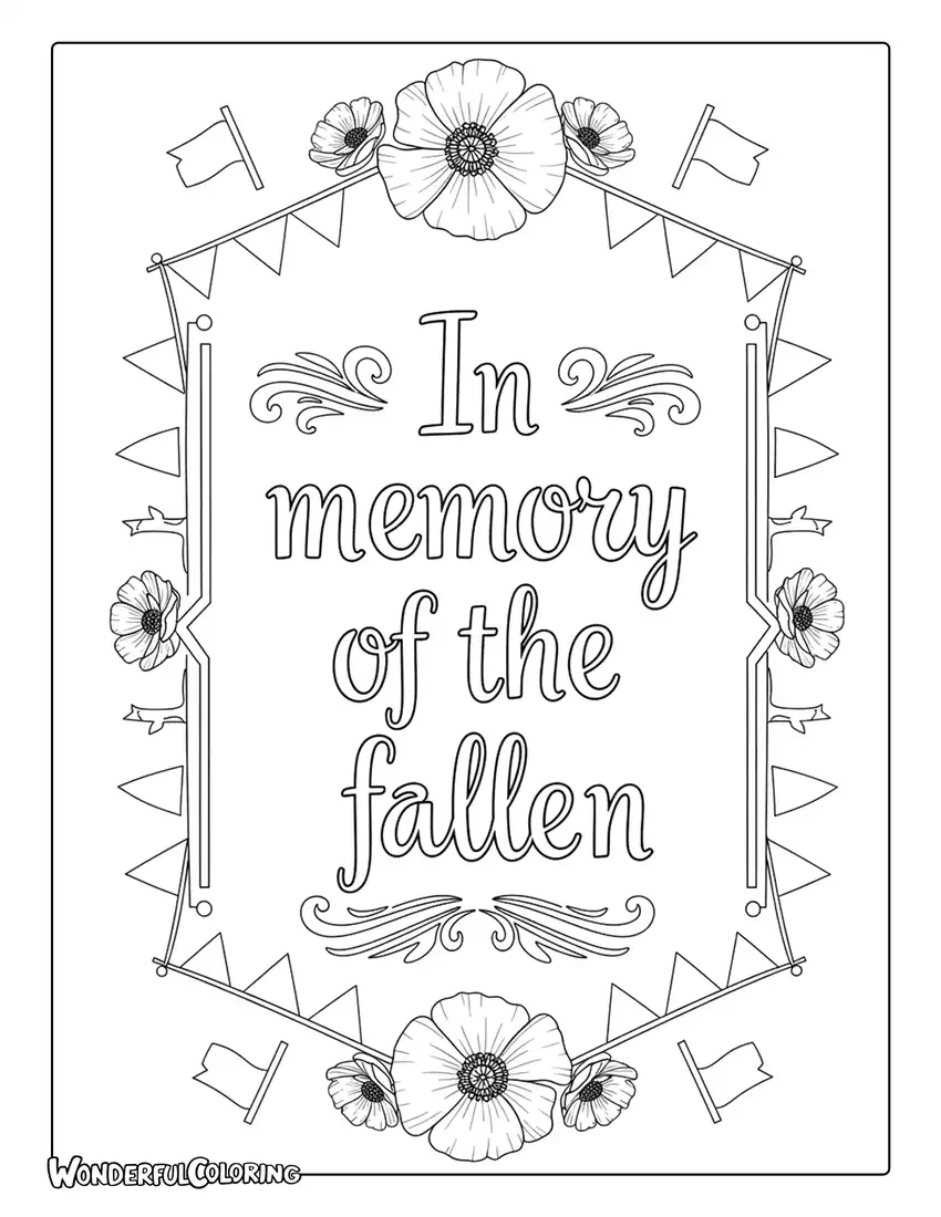 In Memory of the Fallen Calligraphy Coloring Page