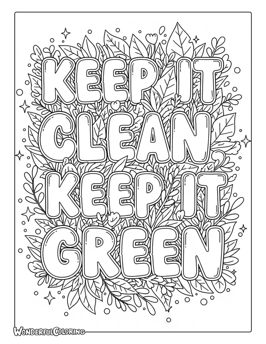 keep it clean keep it green lettering coloring page