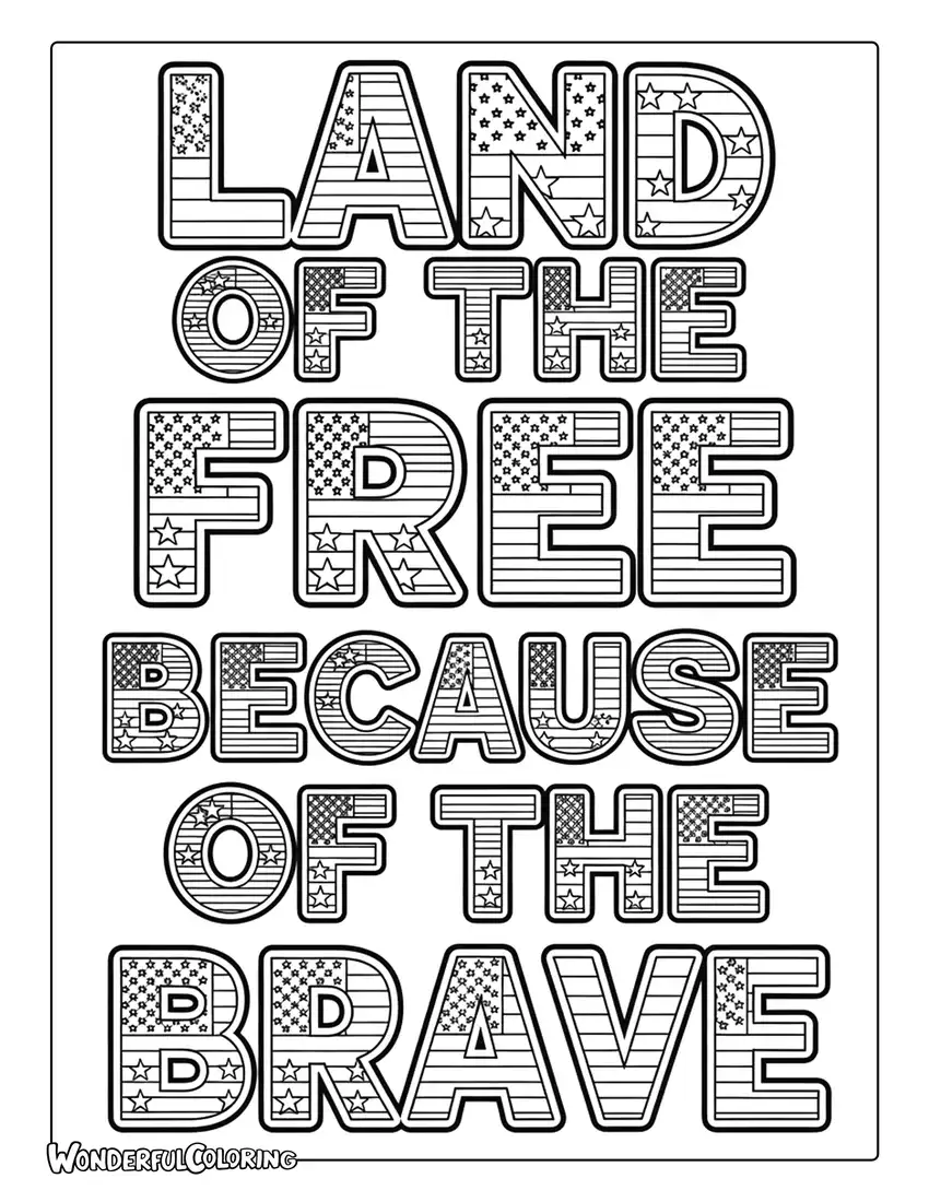 Land of the Free Patriotic Typography Coloring Page