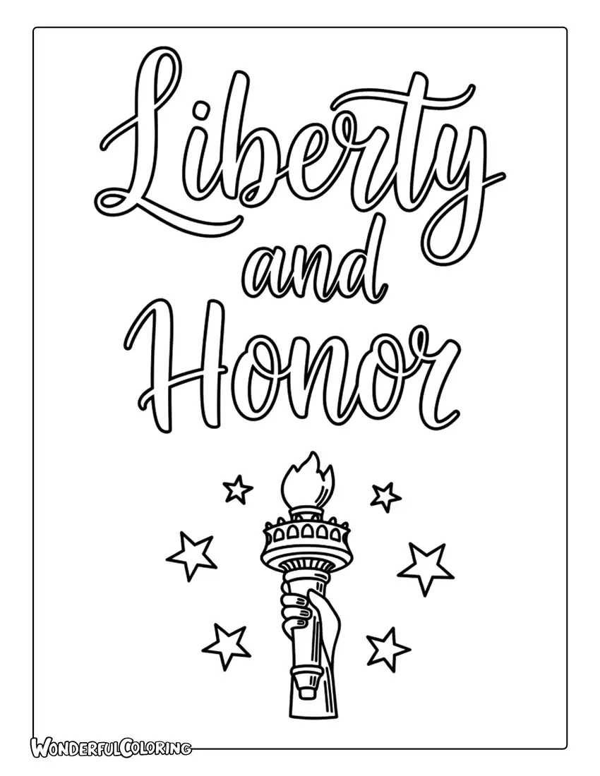 Liberty and Honor Statue Torch Doodle Coloring Page
