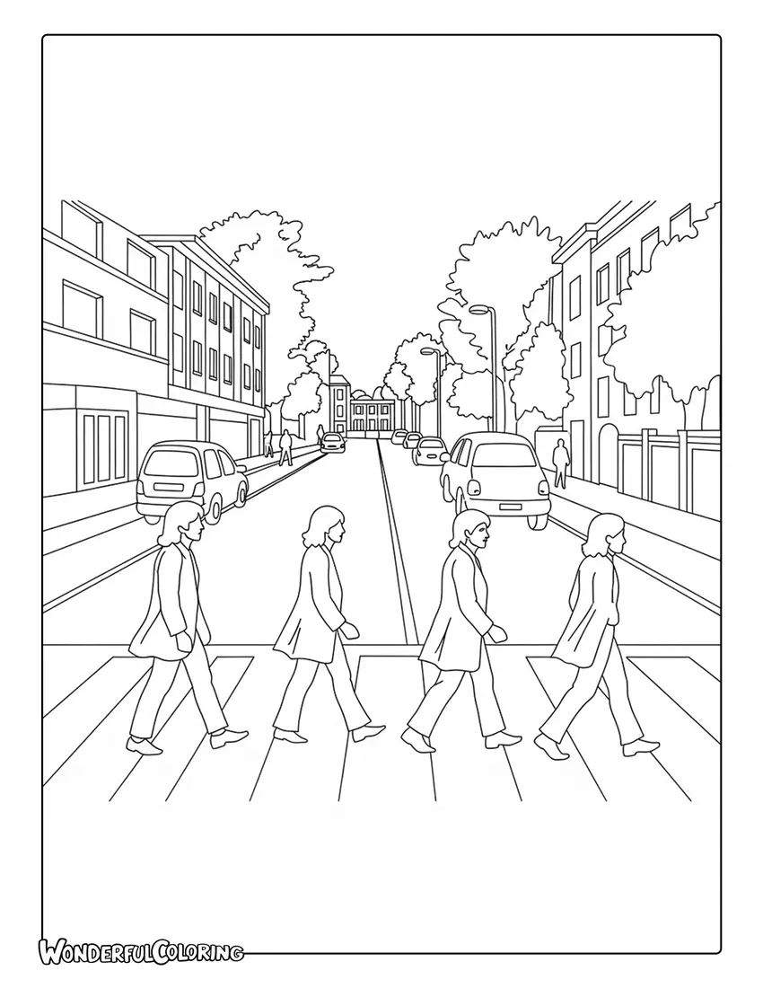 Abbey Road zebra crossing famous London street coloring page