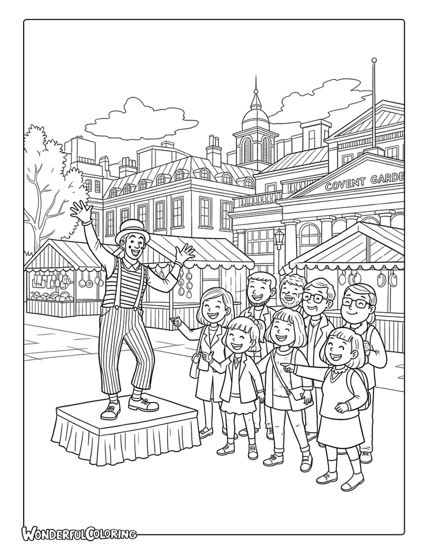 Covent Garden street performer London coloring page
