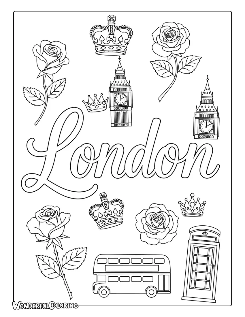 London royal themed calligraphy design coloring page