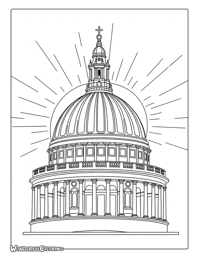 St Paul's Cathedral dome at sunset London coloring page