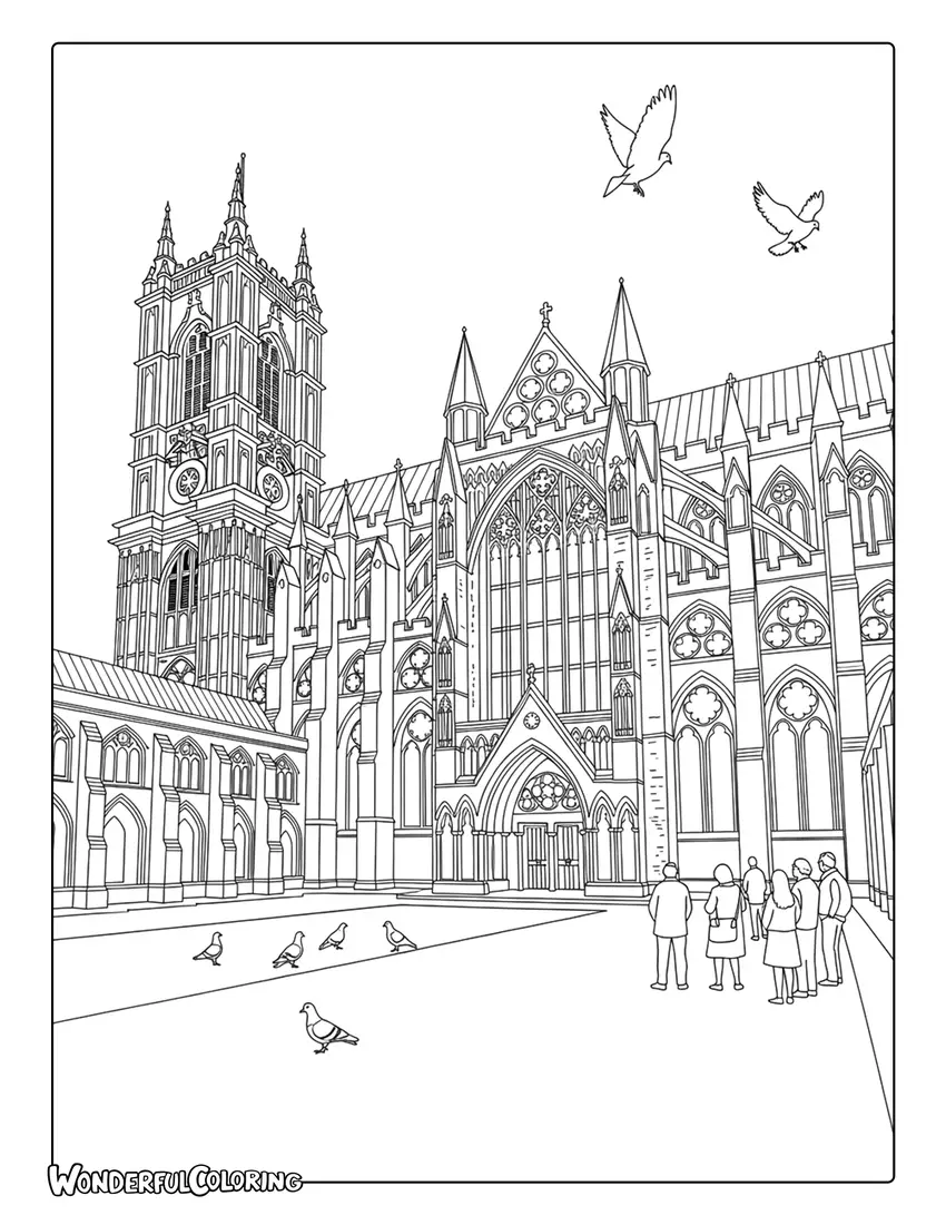 Westminster Abbey gothic architecture London coloring page