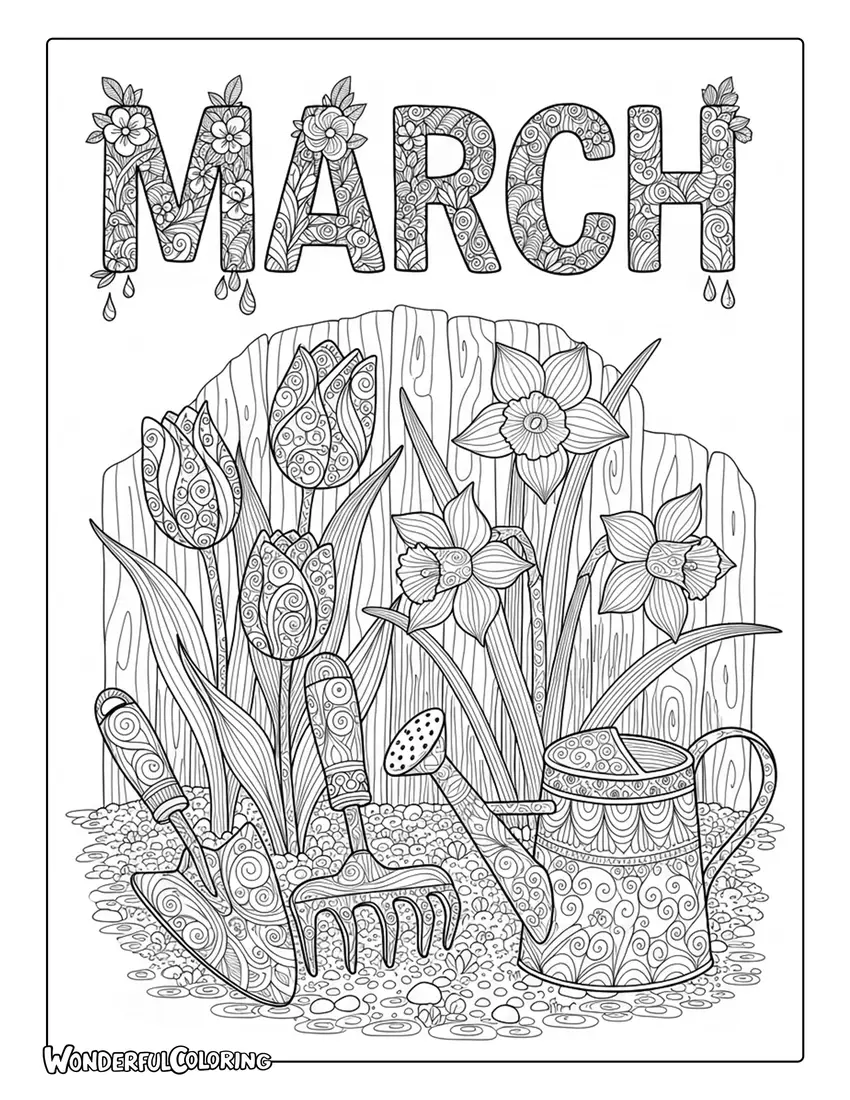 March Garden Zentangle Coloring Page