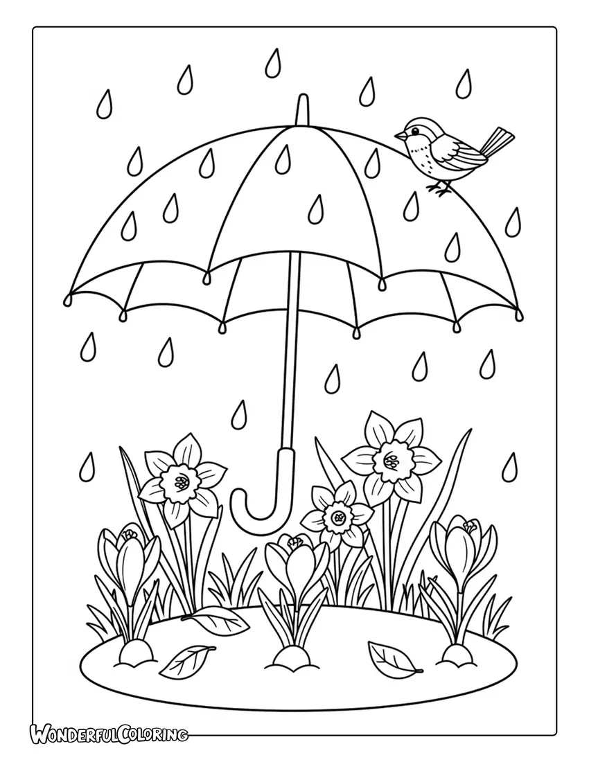March line art spring elements coloring page