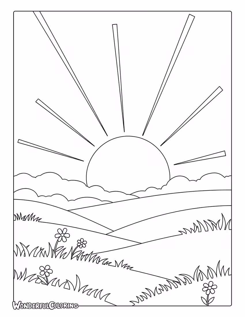 March sunrise spring morning light coloring page