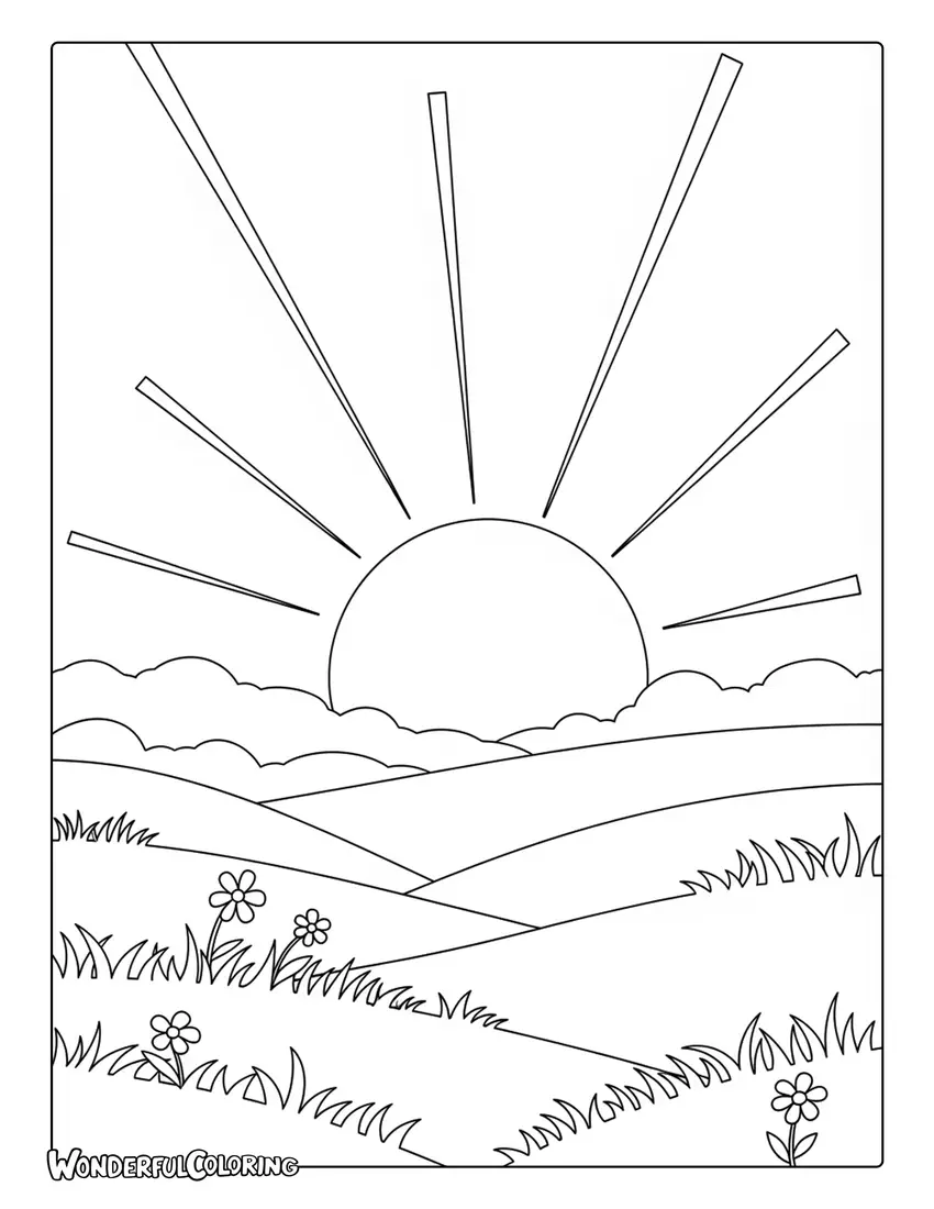 March sunrise spring morning light coloring page