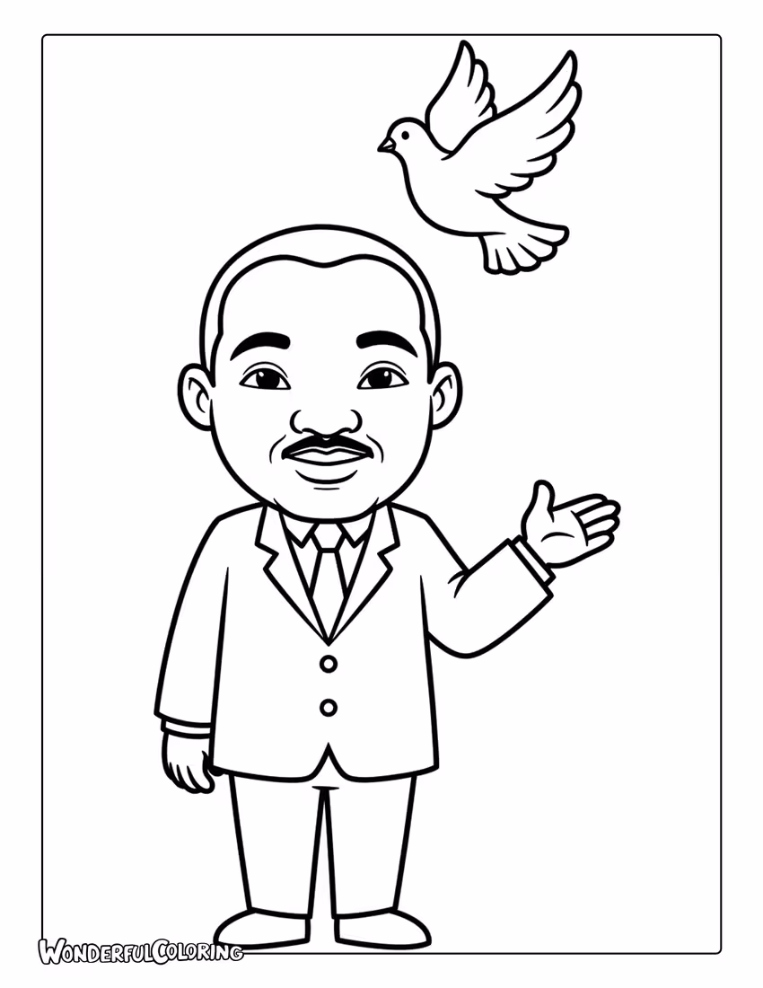 Martin Luther King Jr with dove of peace coloring page