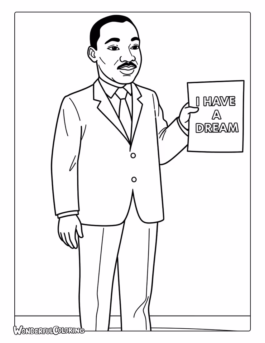 Martin Luther King Jr holding I Have a Dream paper coloring page