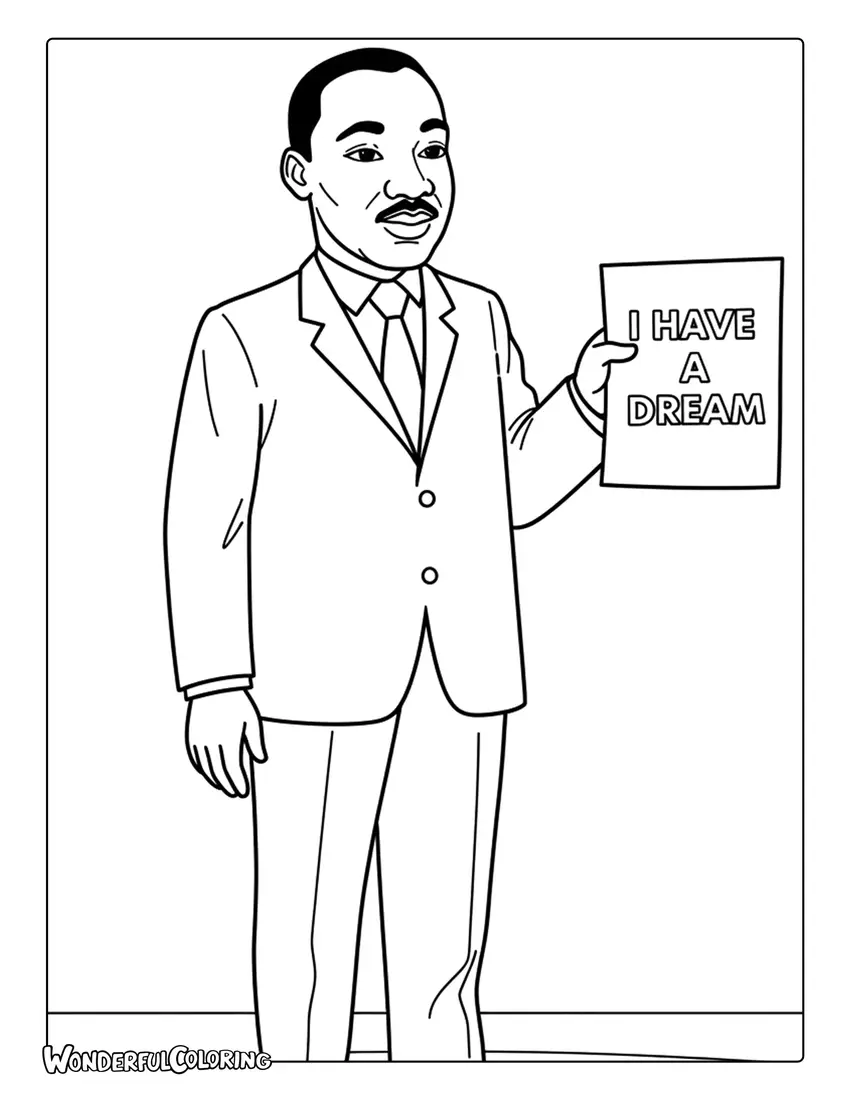 Martin Luther King Jr holding I Have a Dream paper coloring page