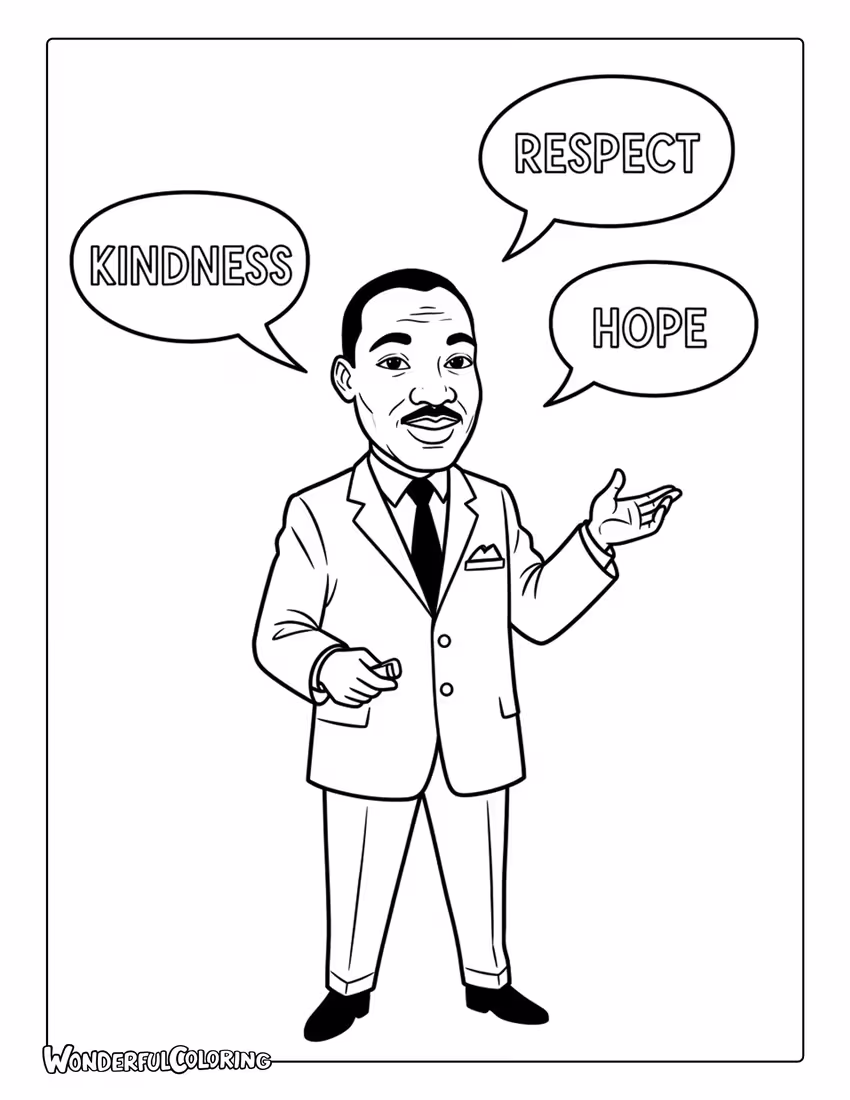 Martin Luther King Jr kindness respect hope words coloring page