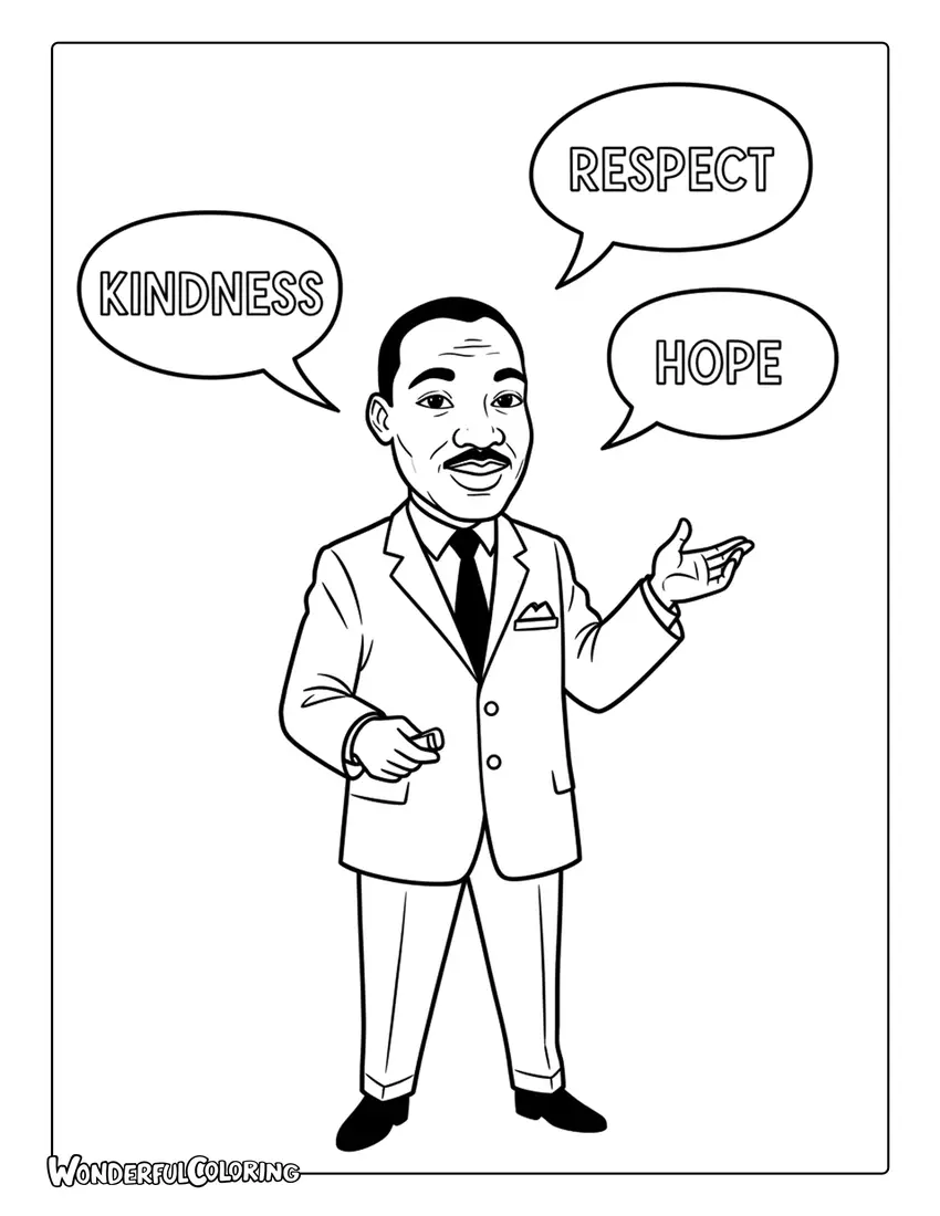 Martin Luther King Jr kindness respect hope words coloring page