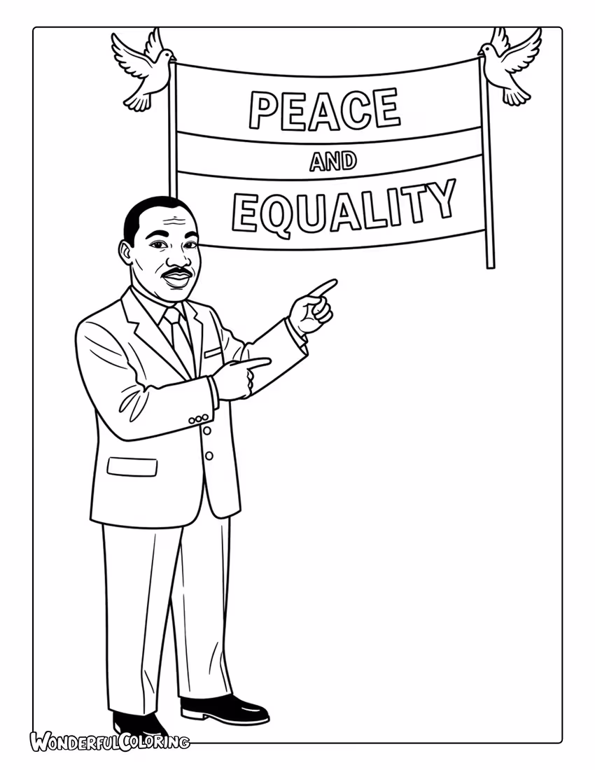 Martin Luther King Jr peace and equality banner coloring page
