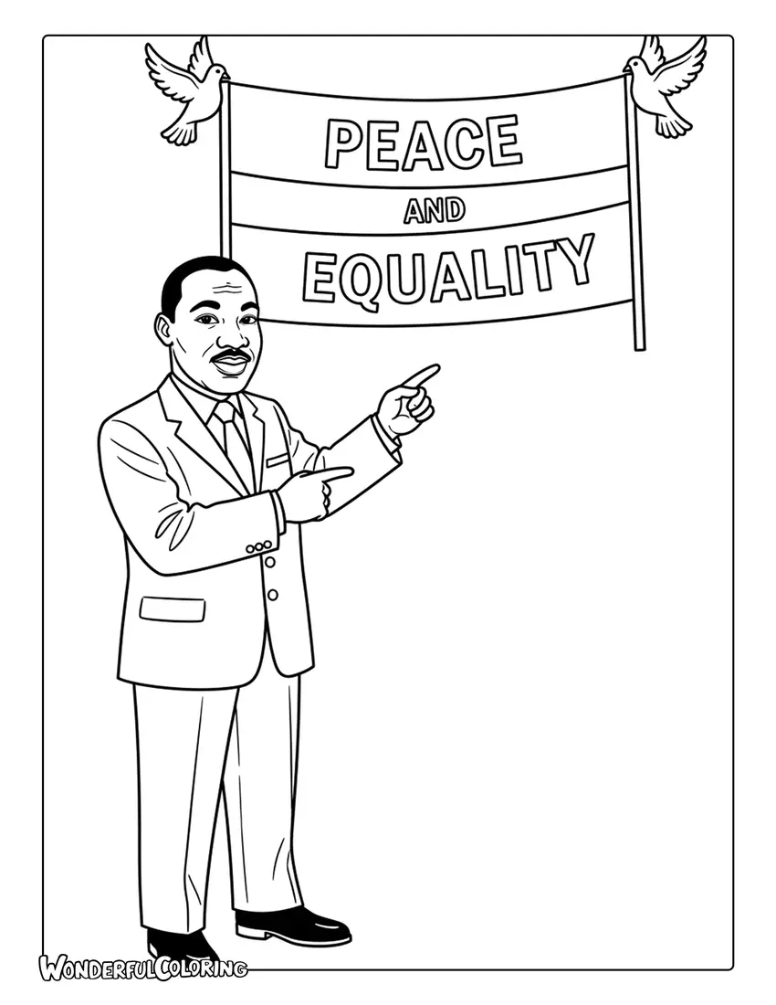Martin Luther King Jr peace and equality banner coloring page