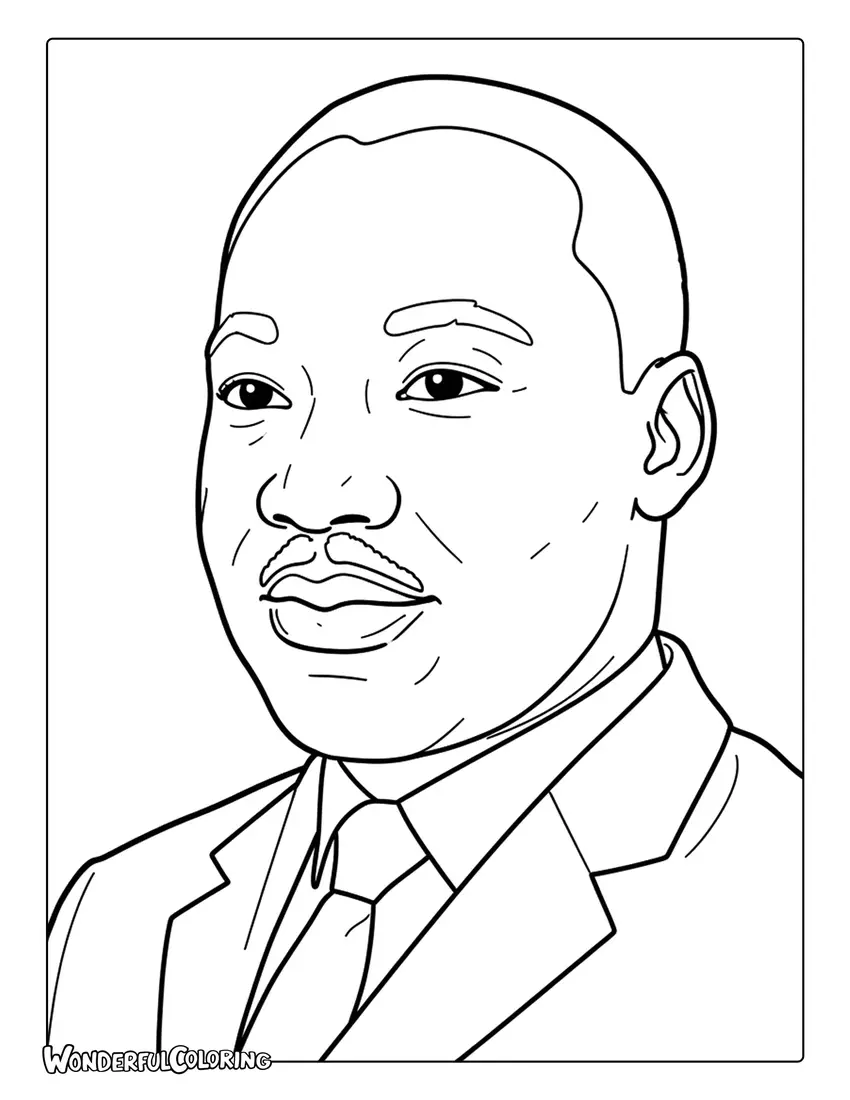 Martin Luther King Jr smiling portrait coloring page for MLK Day