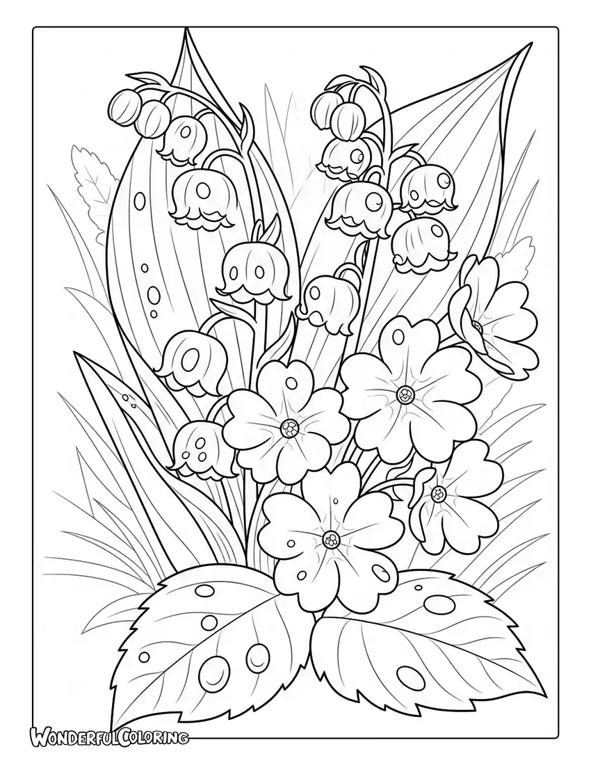 May morning dew on fresh flowers closeup coloring page