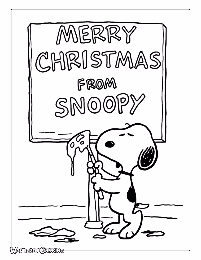 Merry Christmas from Snoopy Coloring Page