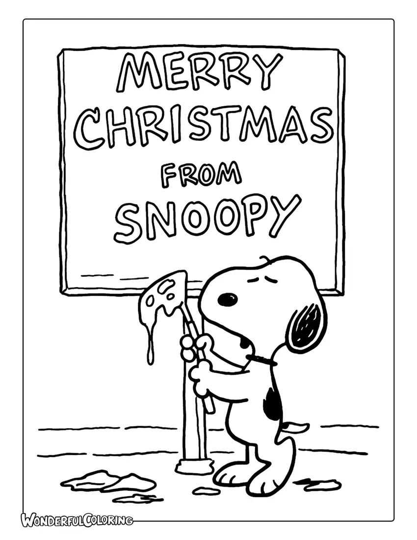 Merry Christmas from Snoopy Coloring Page