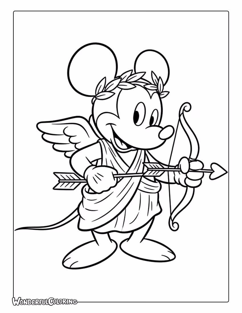 Mickey Mouse Cupid Classic Style Coloring Page