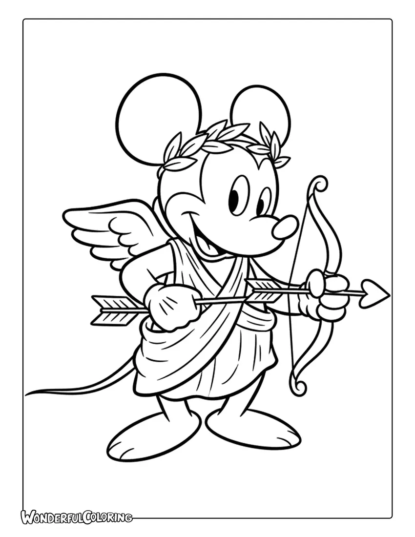 Mickey Mouse Cupid Classic Style Coloring Page