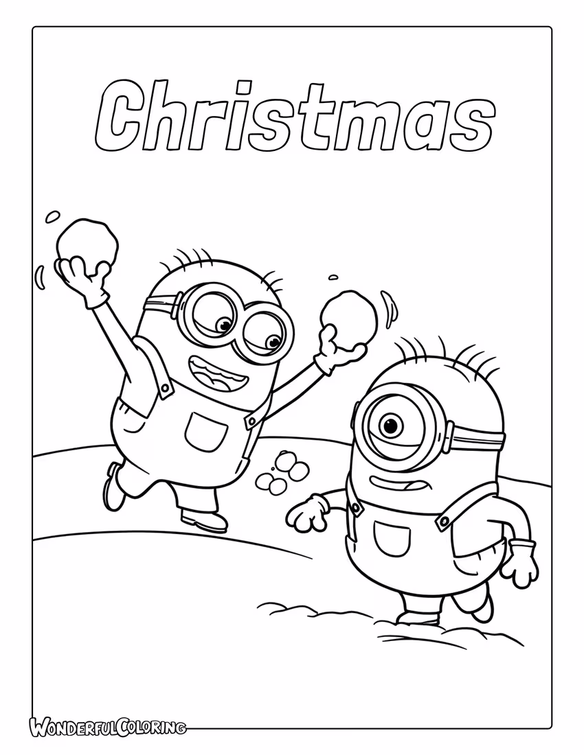 Minions Snowball Fight Coloring Sheet.