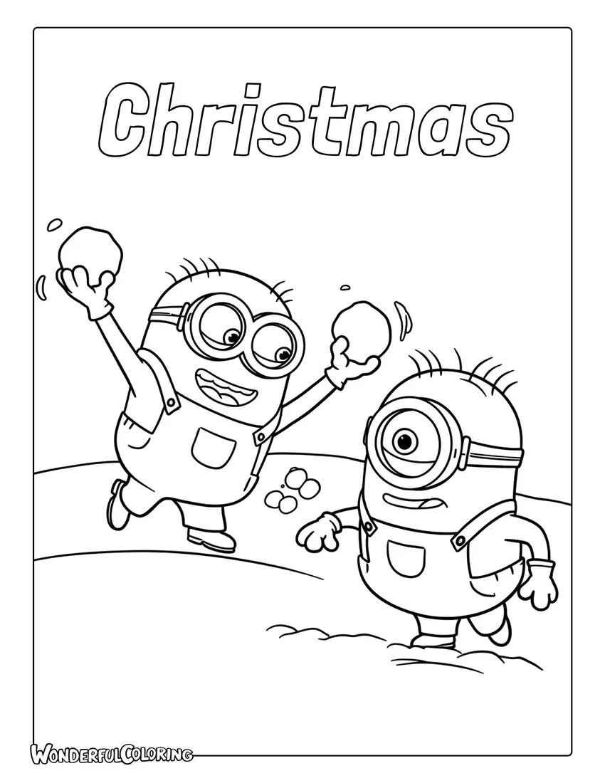 Minions Snowball Fight Coloring Sheet.