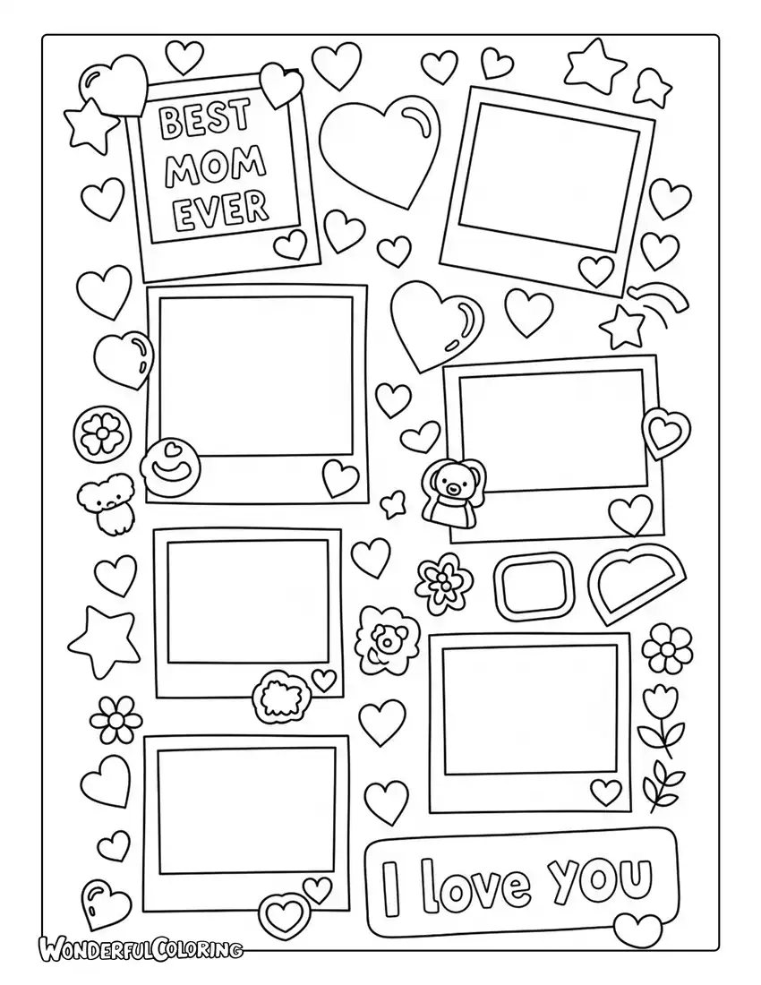 mothers day scrapbook collage design coloring page photos hearts