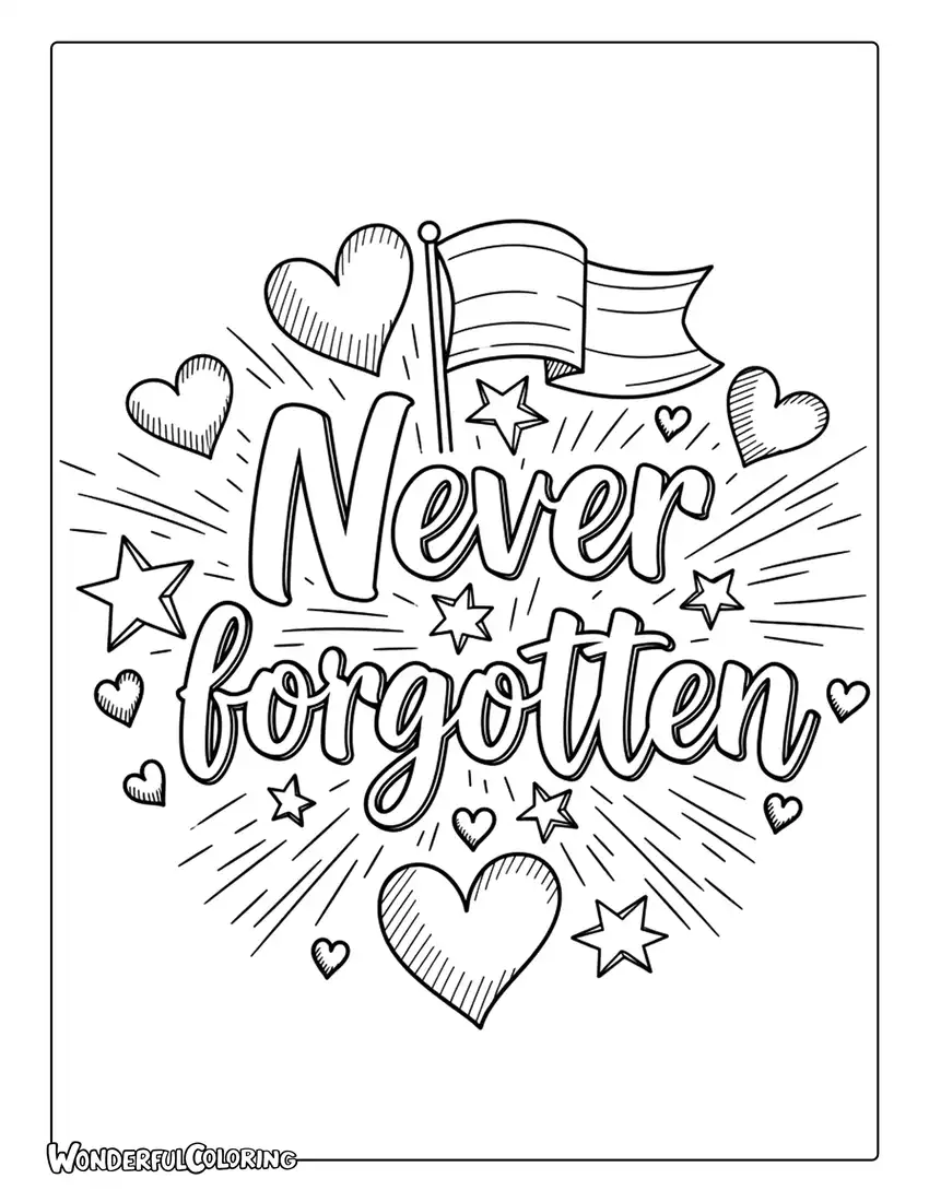 Never Forgotten Brush Lettering Coloring Page