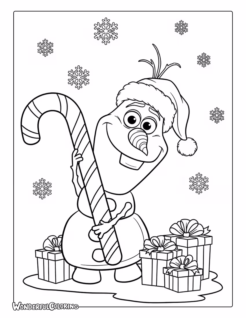 Olaf Holding Candy Cane Coloring Page