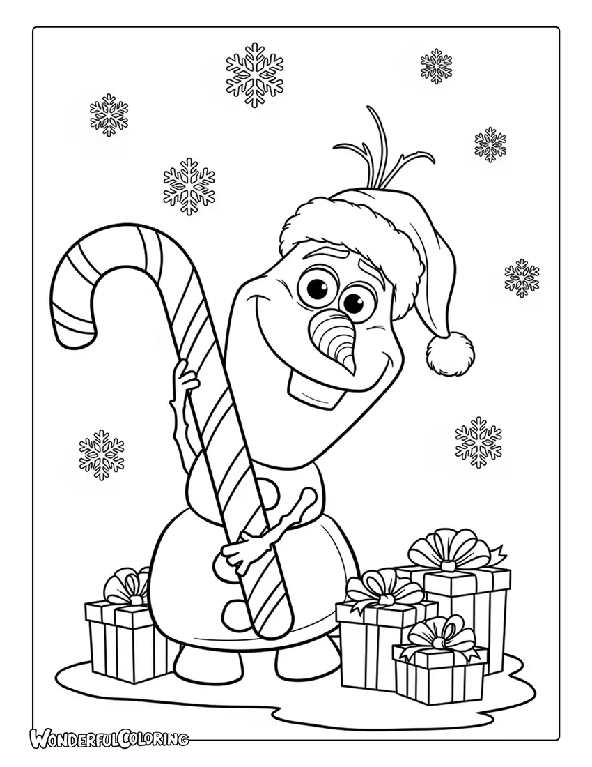 Olaf Holding Candy Cane Coloring Page