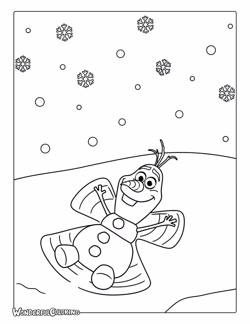 Olaf Making Snow Angels Coloring Sheet