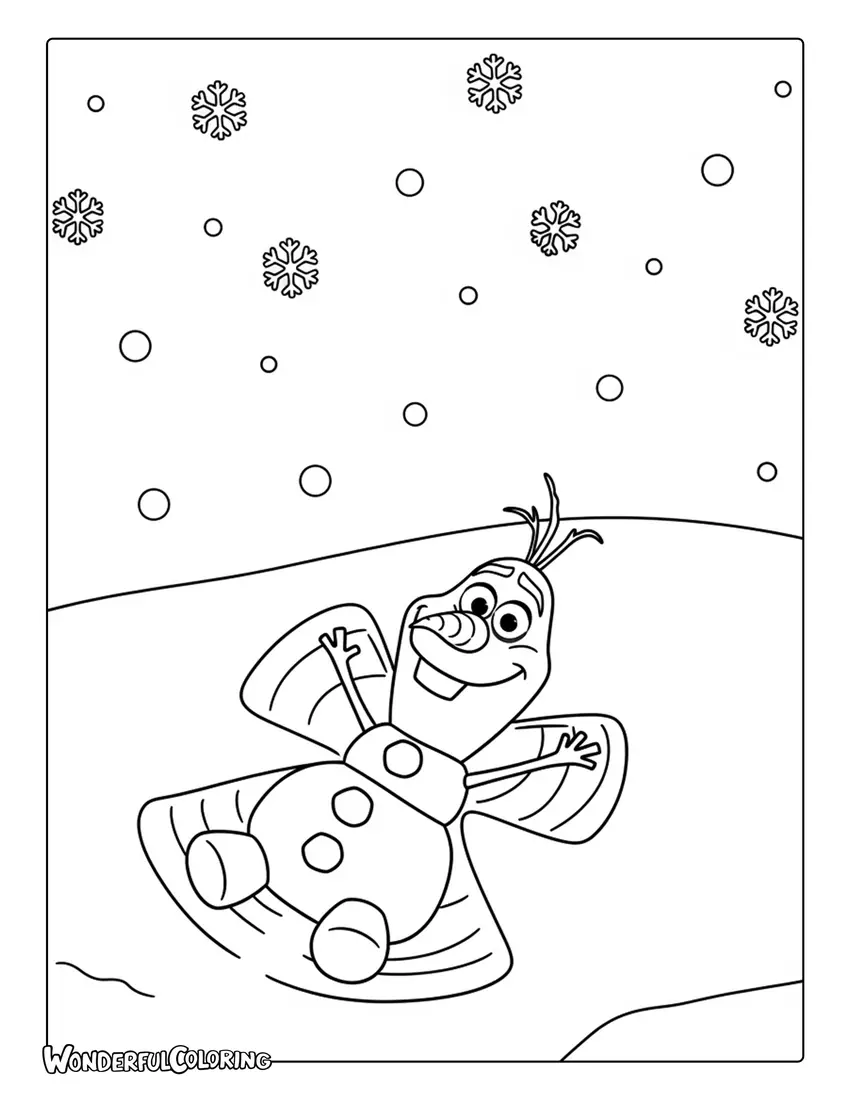 Olaf Making Snow Angels Coloring Sheet