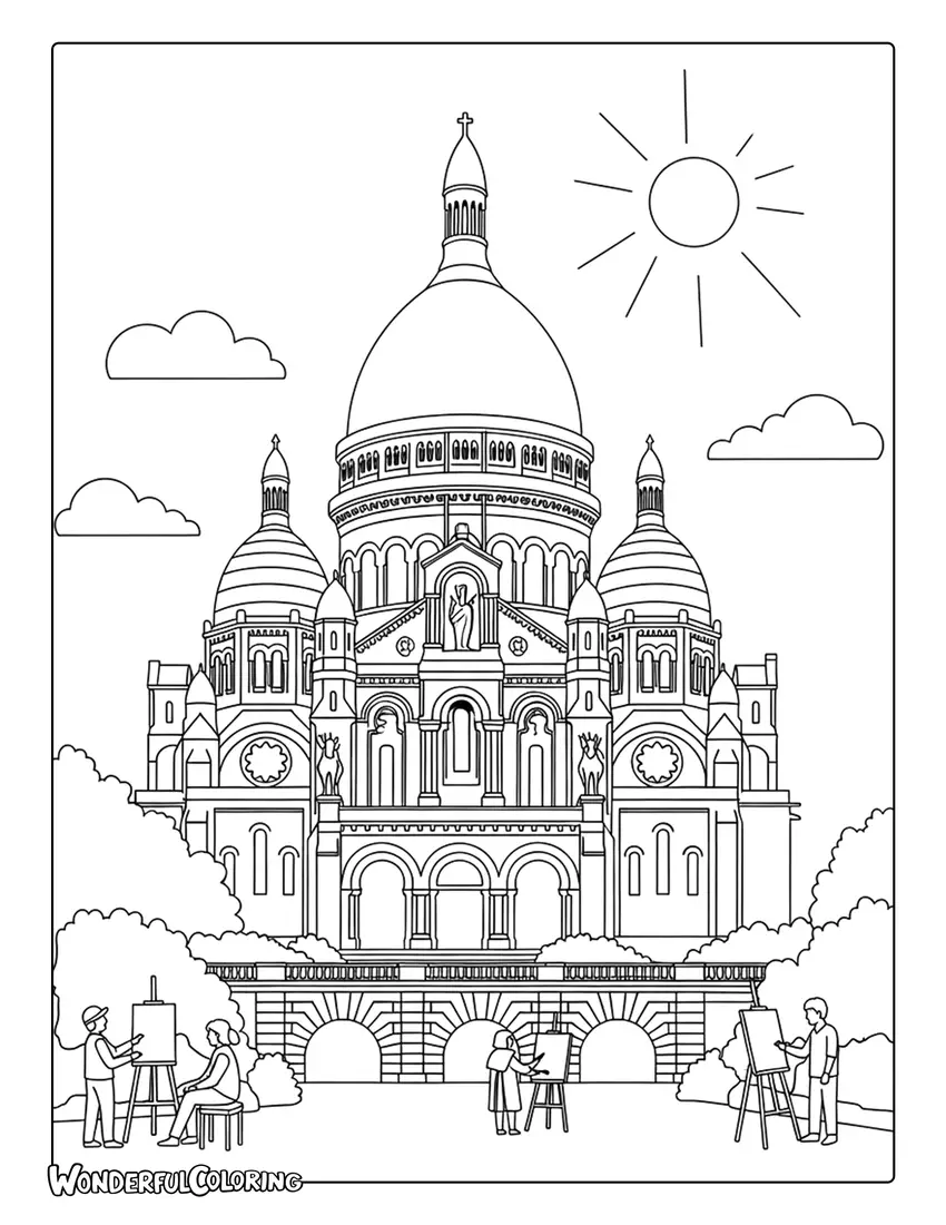 Sacré-Cœur Basilica in Montmartre Paris coloring page