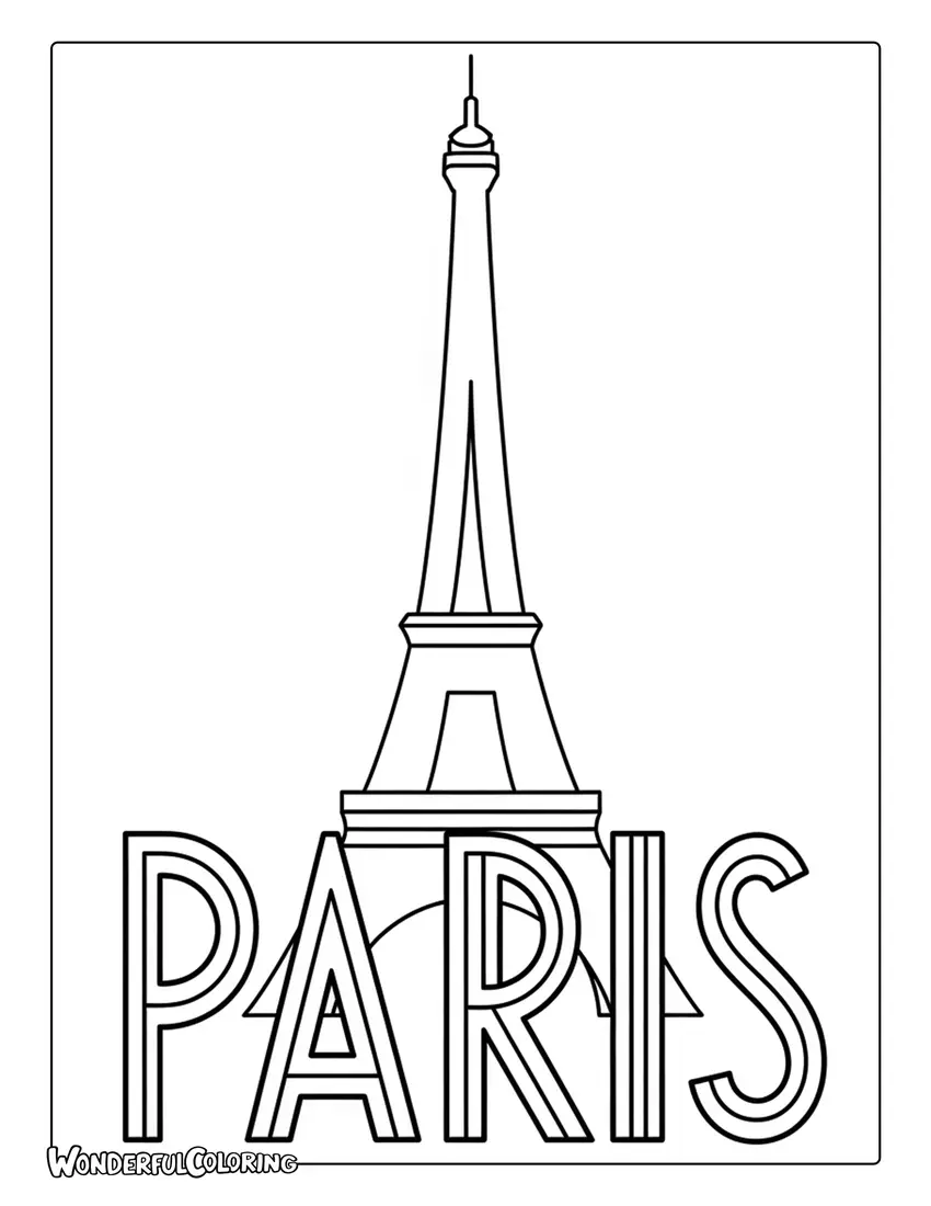 Vintage Paris travel poster Art Deco coloring page