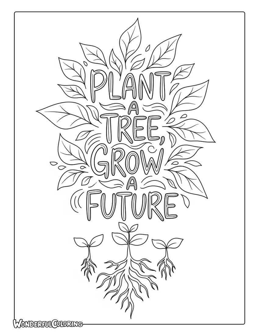 plant a tree grow a future lettering arbor day coloring page