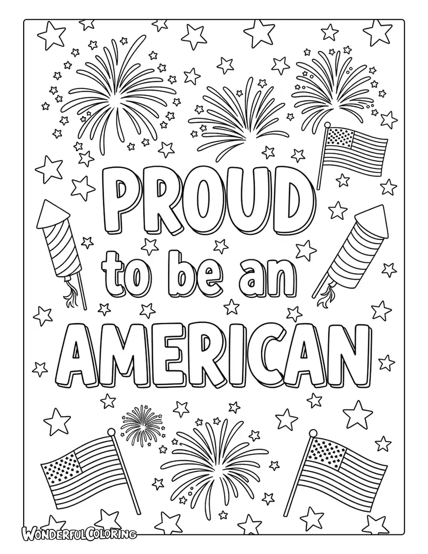 Proud to Be an American Fireworks Doodle Coloring Page