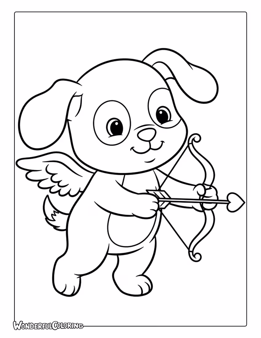 Puppy Cupid with wings kids cartoon coloring page