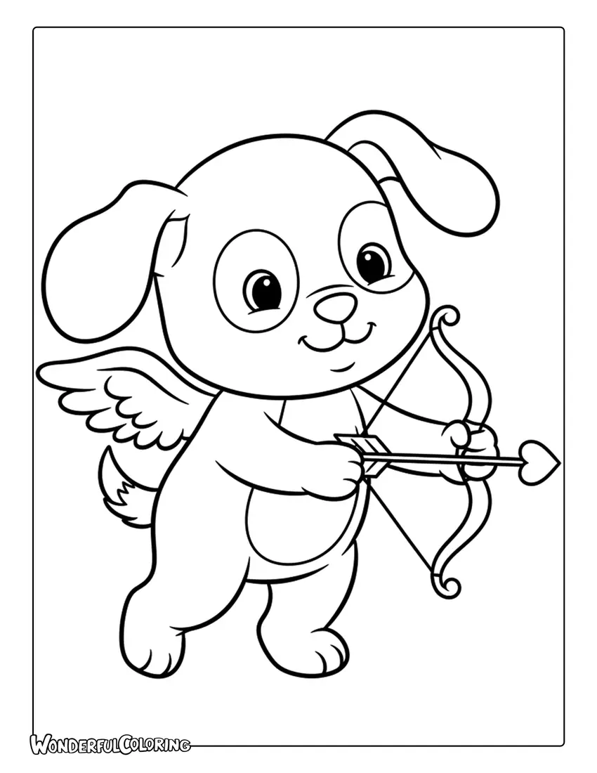 Puppy Cupid with wings kids cartoon coloring page