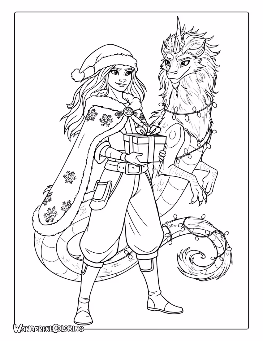 Raya and Sisu Christmas Coloring Page