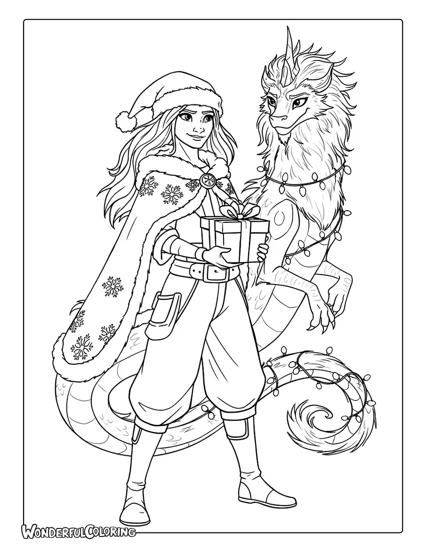 Raya and Sisu Christmas Coloring Page