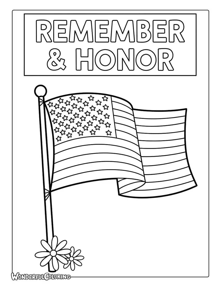 Remember and Honor Patriotic Graphic Design Coloring Page