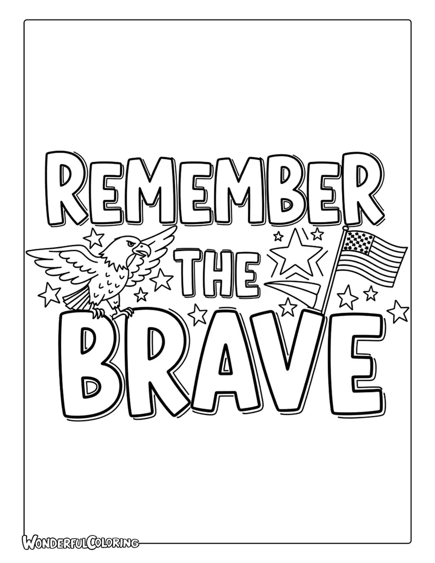 Remember the Brave Eagle Doodle Coloring Page
