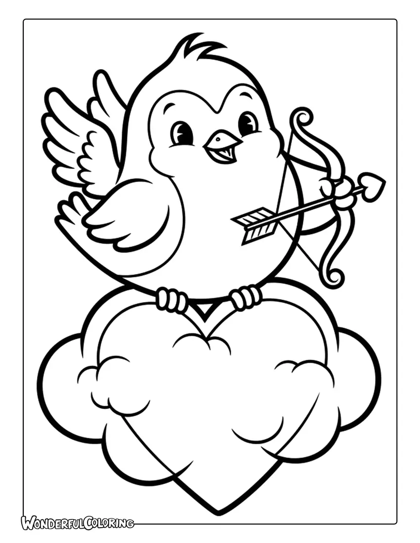 Retro Cartoon Cupid Bird Coloring Page