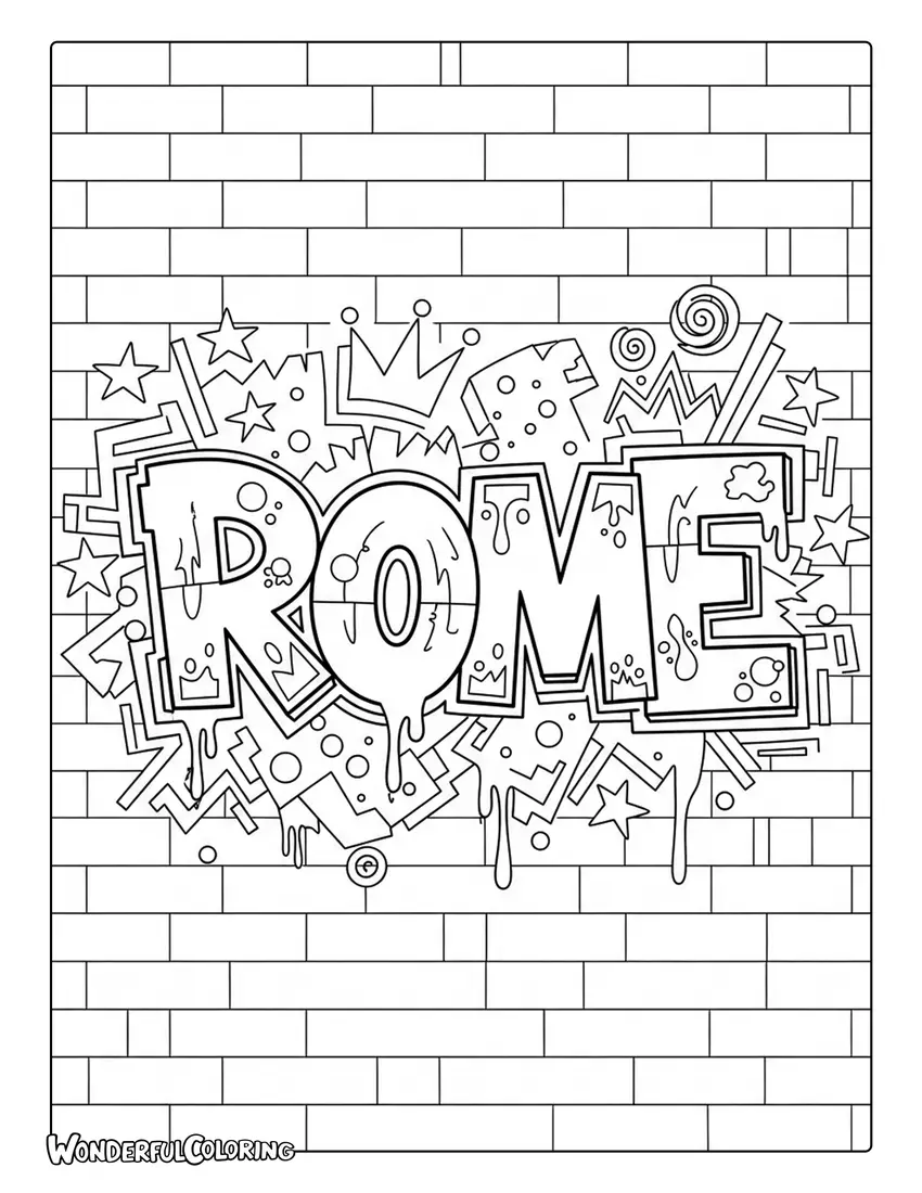 Rome graffiti street art wall coloring page